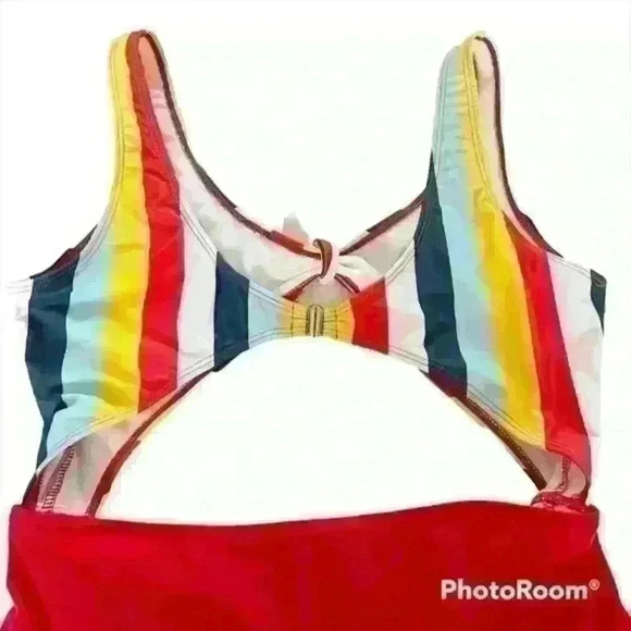 Blue, yellow, red, & white striped once piece swimsuit size 2XL - Picture 5 of 7
